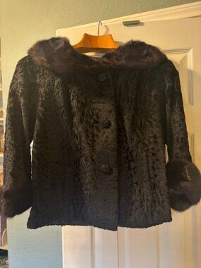 Vintage 1960s Persian Lamb Cropped Coat with Mink Collar